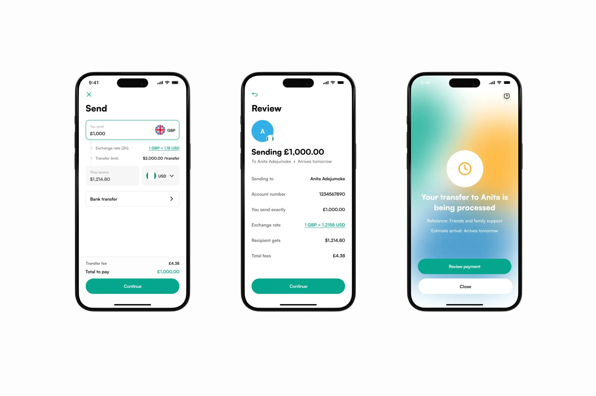 Image Showing the fully the Send money screens of dash app