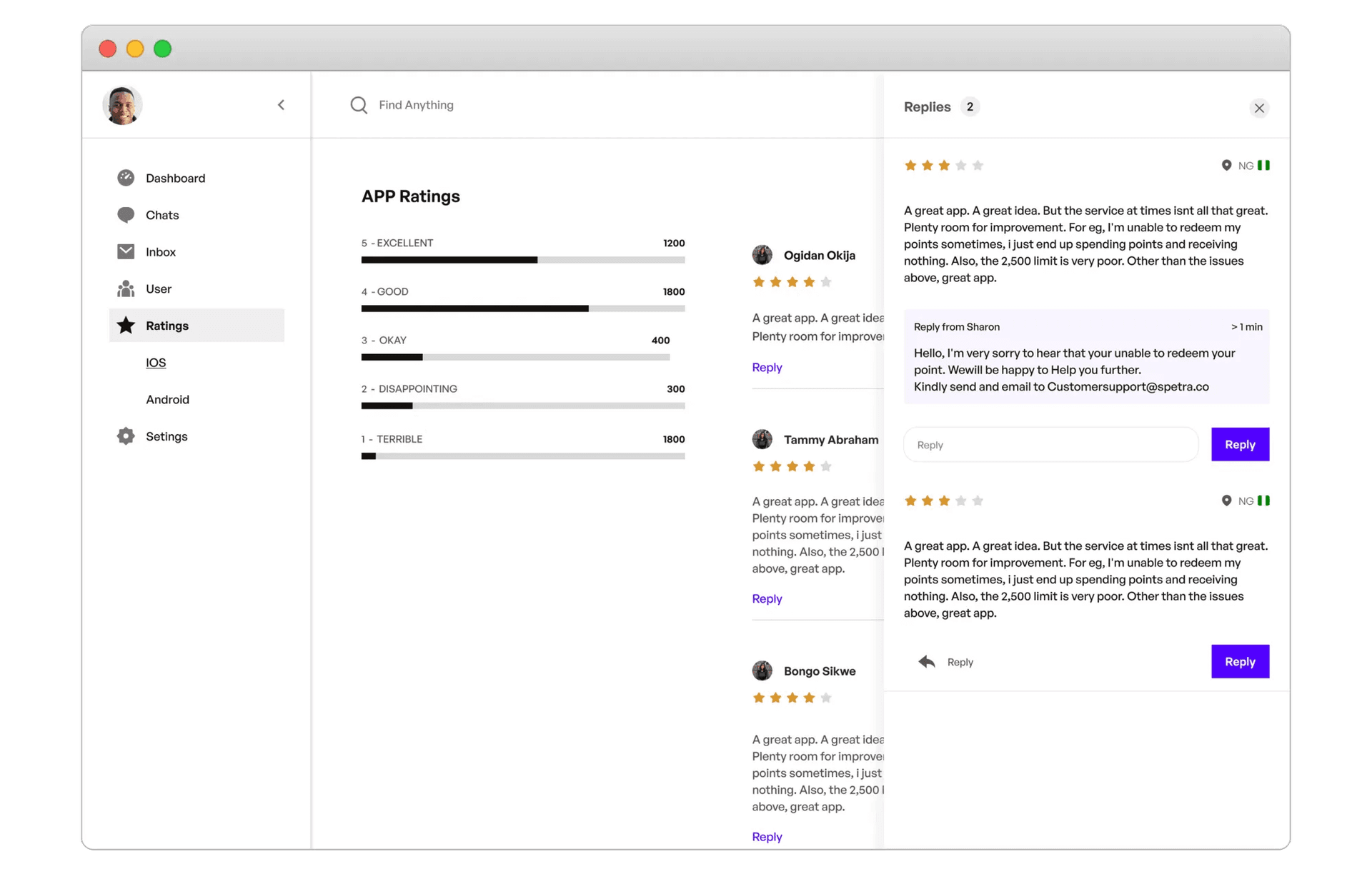 App review: iOS and Android review, reply to app store comments.
