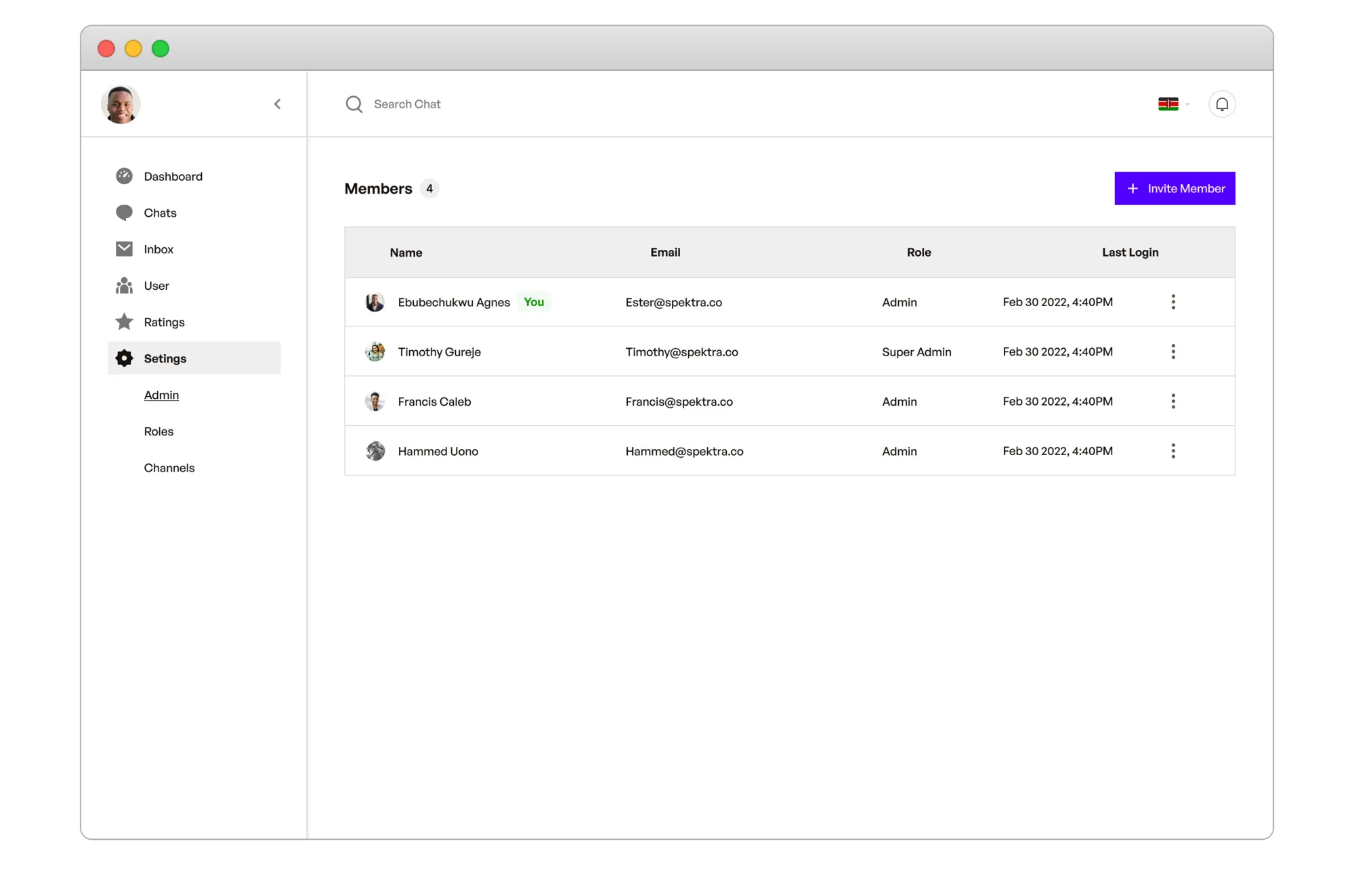 Settings: Invite member, Assign roles, Create modules that feed into the systems