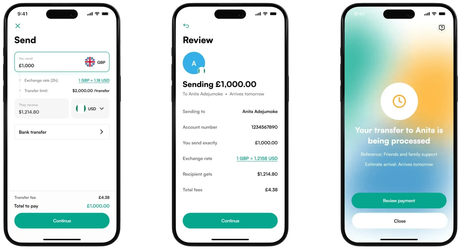 Image showing the send money screens of the Dash app