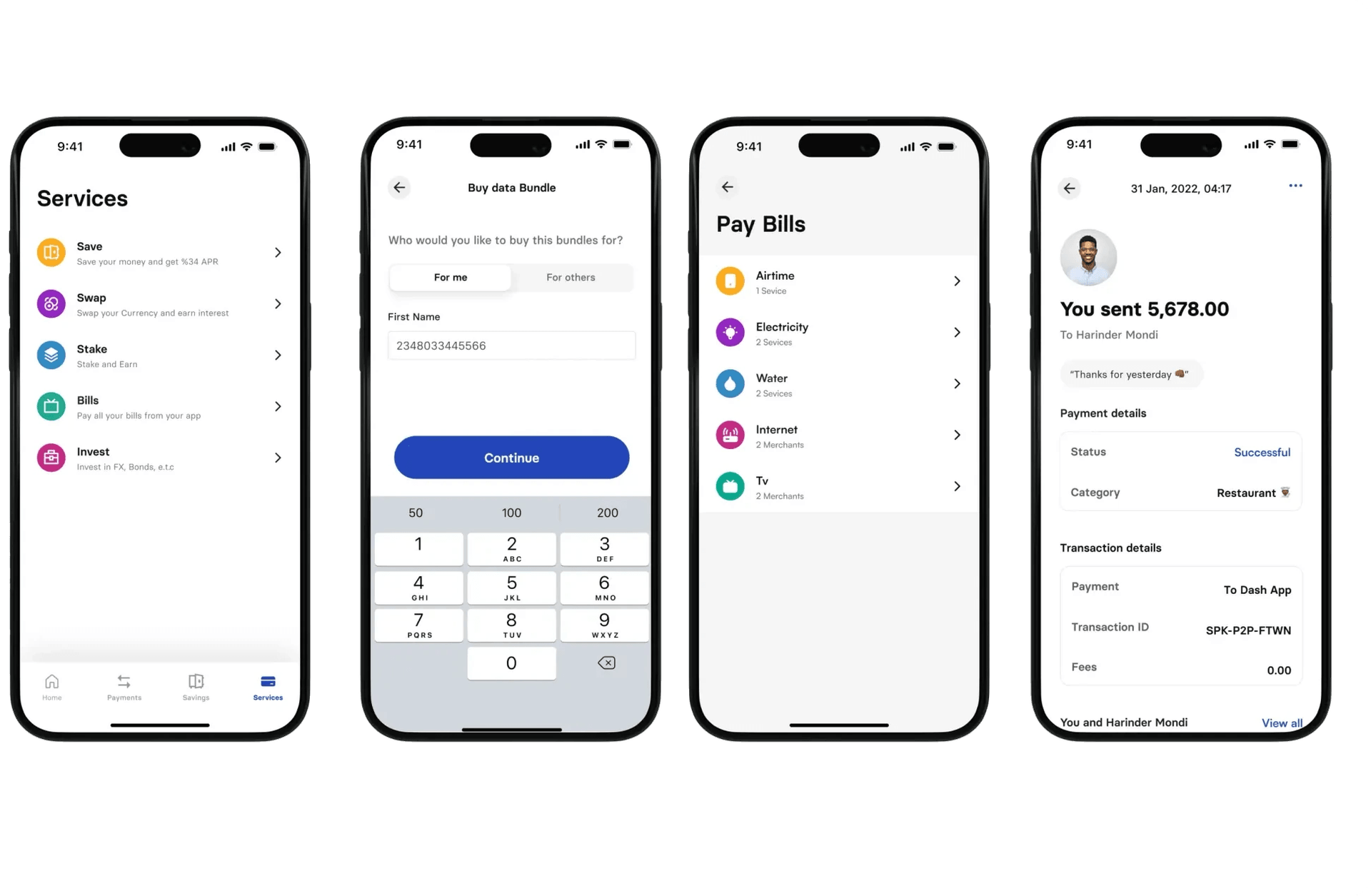 Image showing other service screens of the Xend app